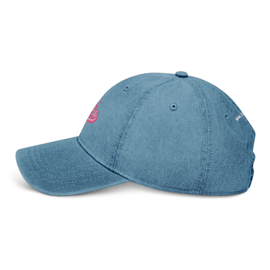 "Girl, Breathe" Pink Script — Embroidered Denim Dad Hat