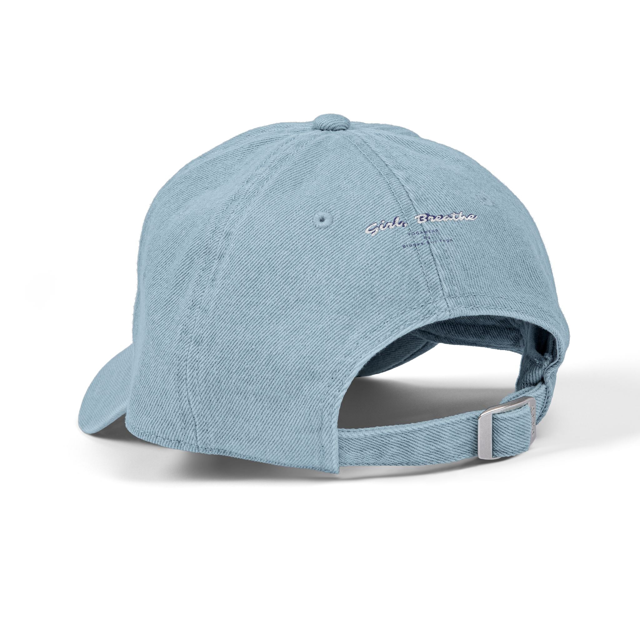 "Girl, Breathe" Pink Script — Embroidered Denim Dad Hat