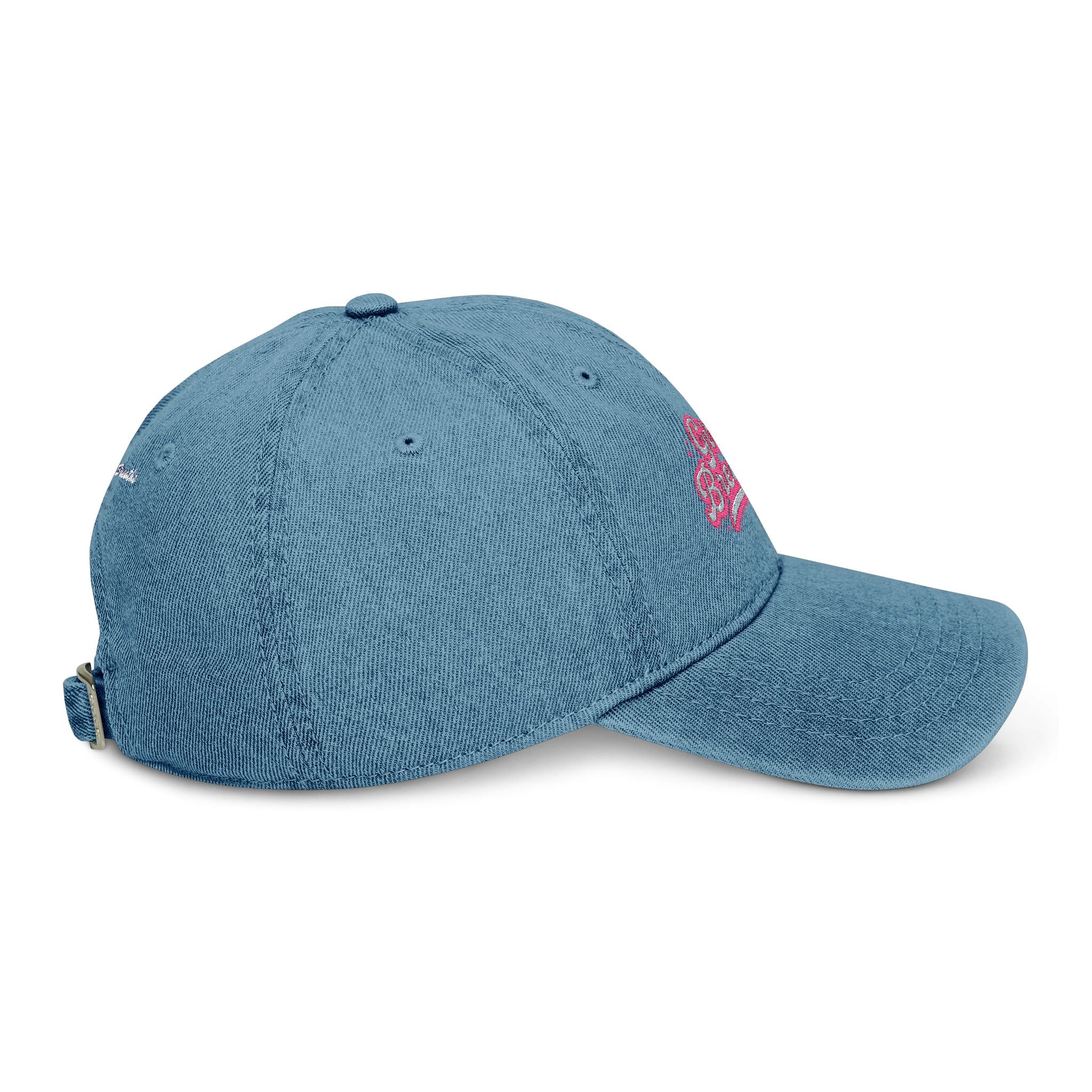 "Girl, Breathe" Pink Script — Embroidered Denim Dad Hat