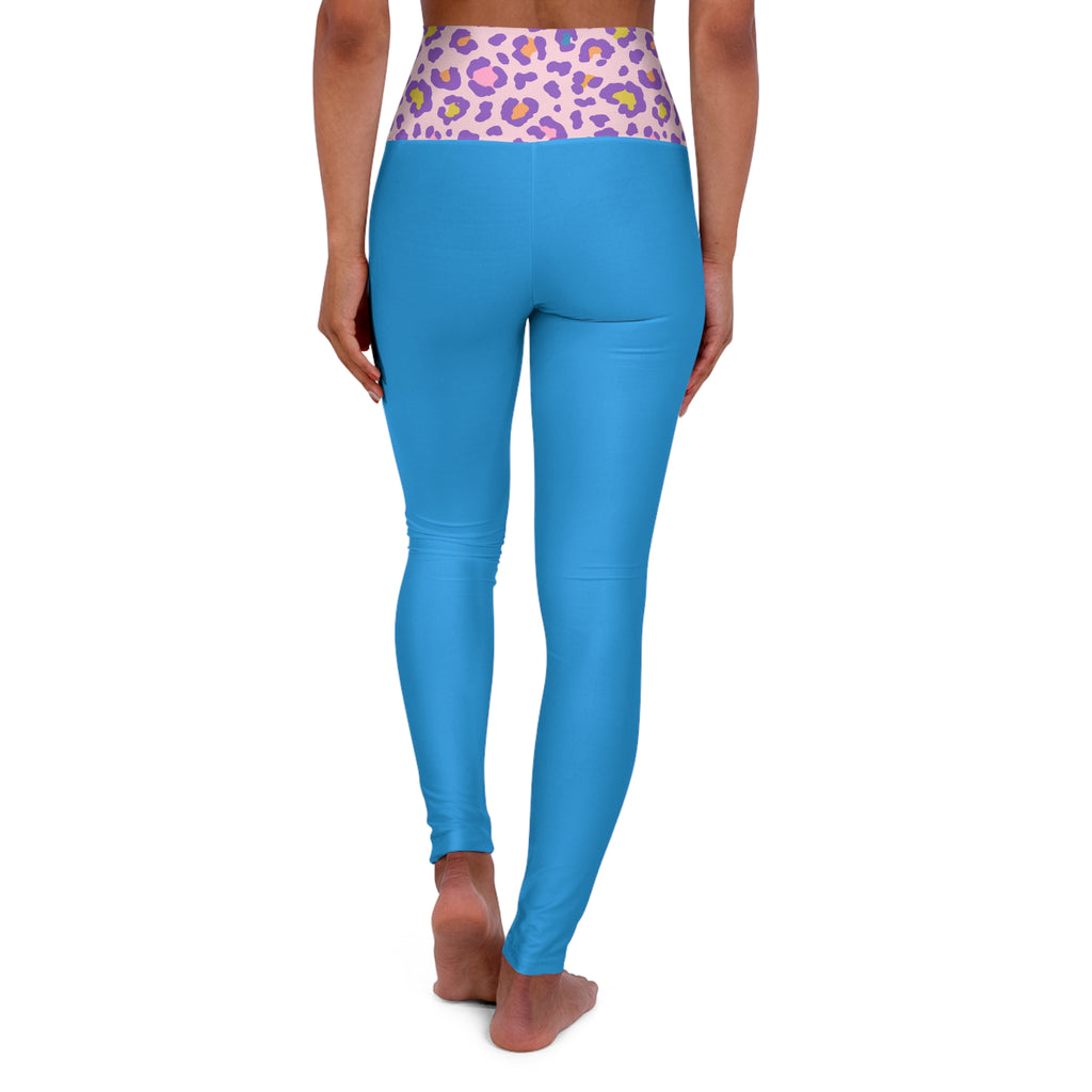 Barbie Girl Breathe Blue High-Waist Yoga Leggings — Purple Leopard Waistband