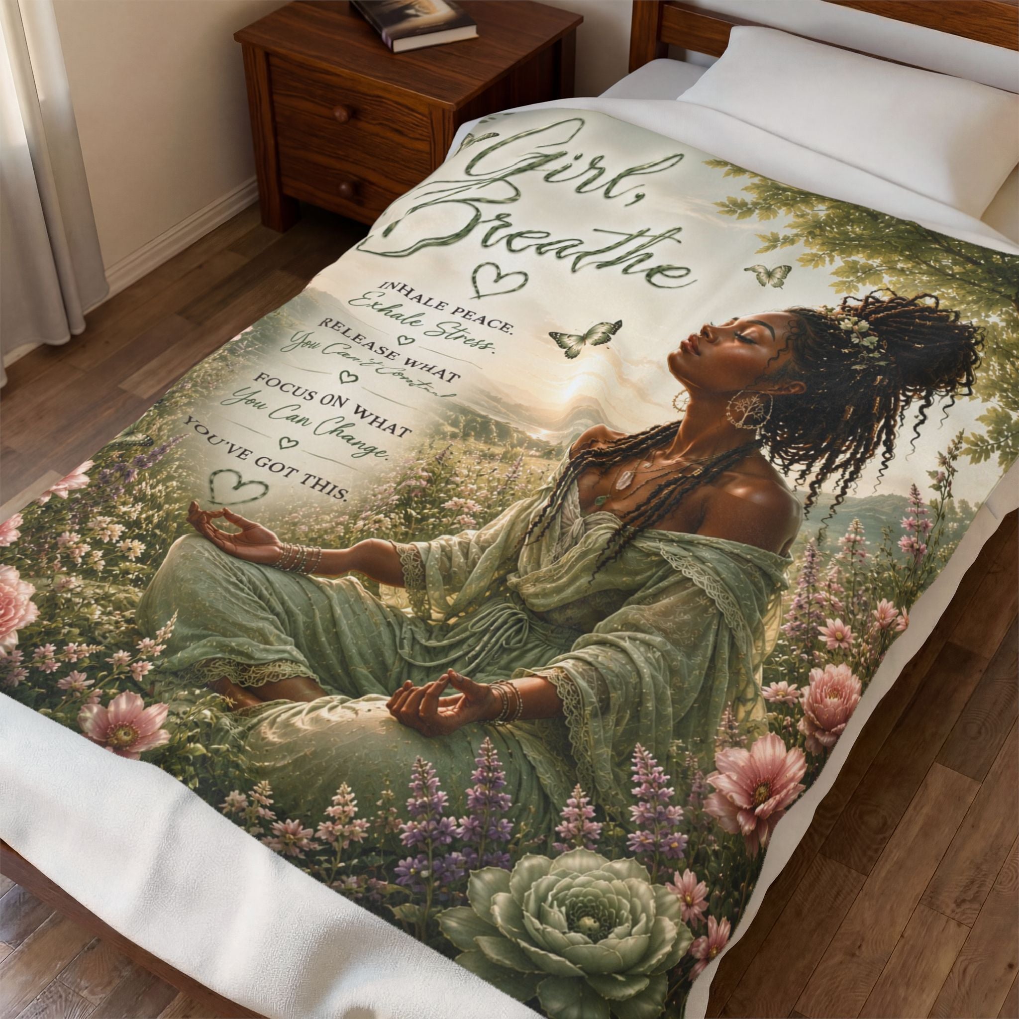 Girl, Breathe Inspirational Meditation Throw - Velveteen Plush Blanket