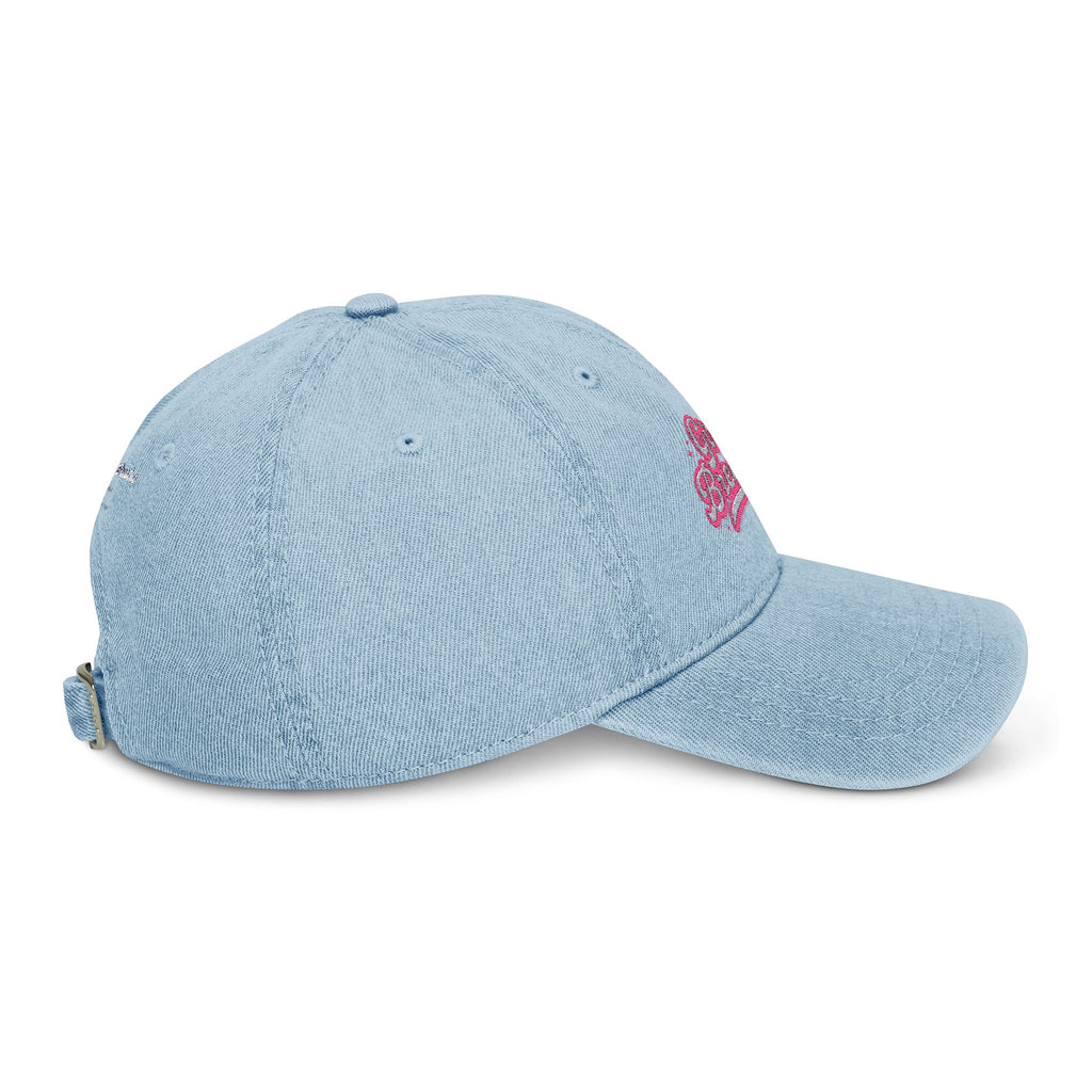 "Girl, Breathe" Pink Script — Embroidered Denim Dad Hat
