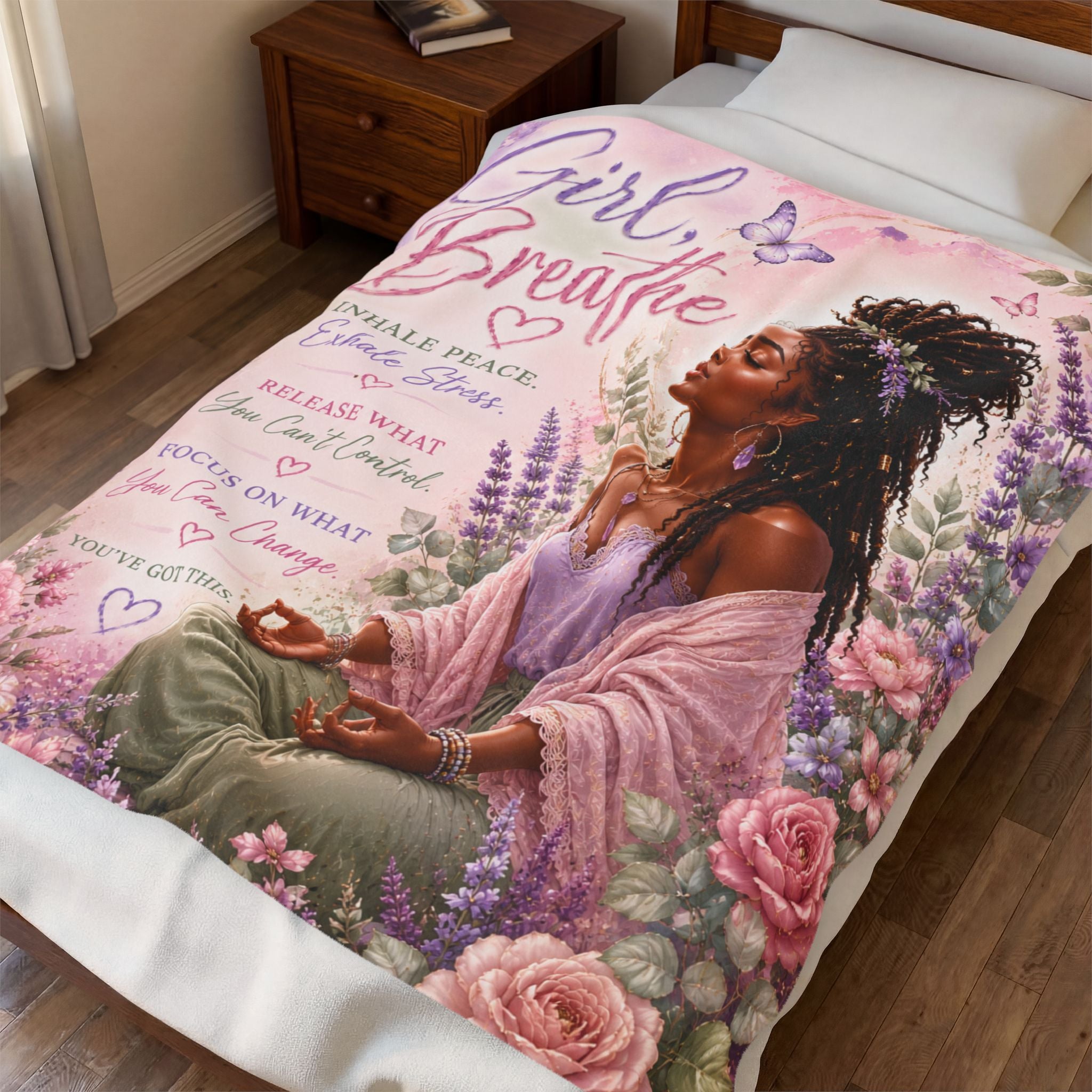 'Girl, Breathe' Meditation Throw in BGY Signature ColorsInspirational — Velveteen Plush Blanket