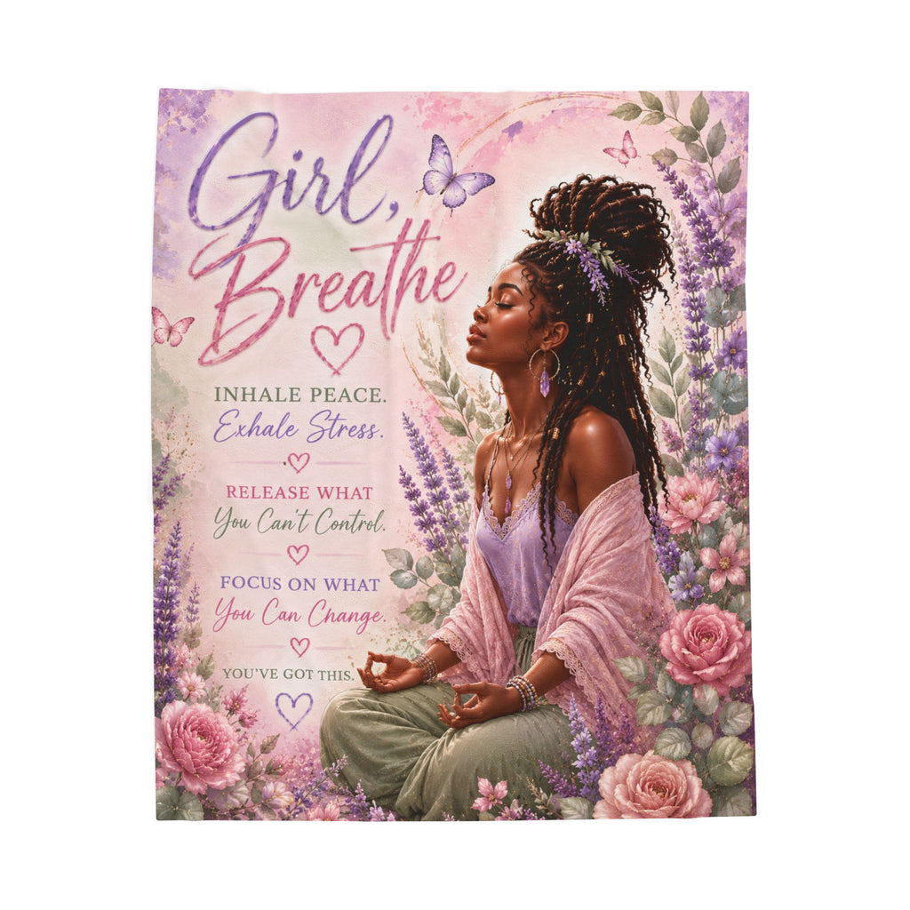 'Girl, Breathe' Meditation Throw in BGY Signature ColorsInspirational — Velveteen Plush Blanket