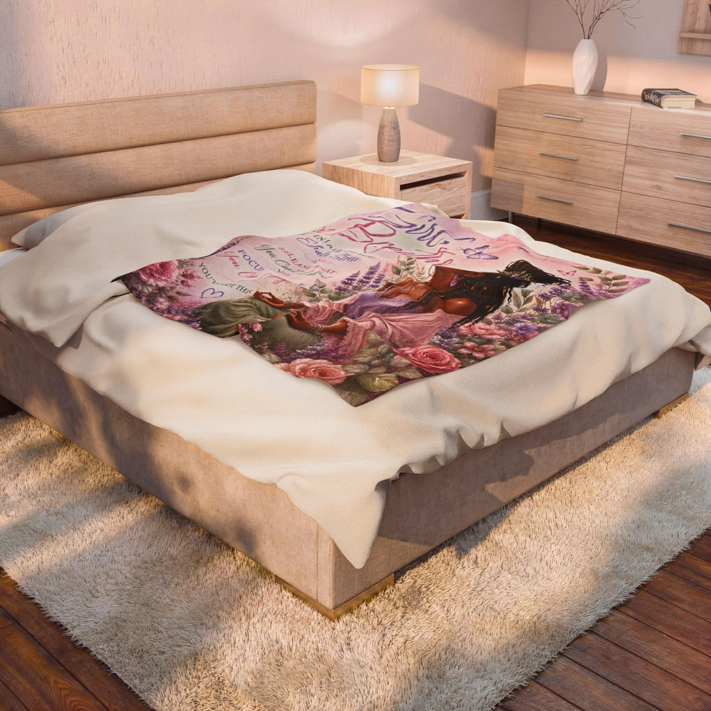 'Girl, Breathe' Meditation Throw in BGY Signature ColorsInspirational — Velveteen Plush Blanket